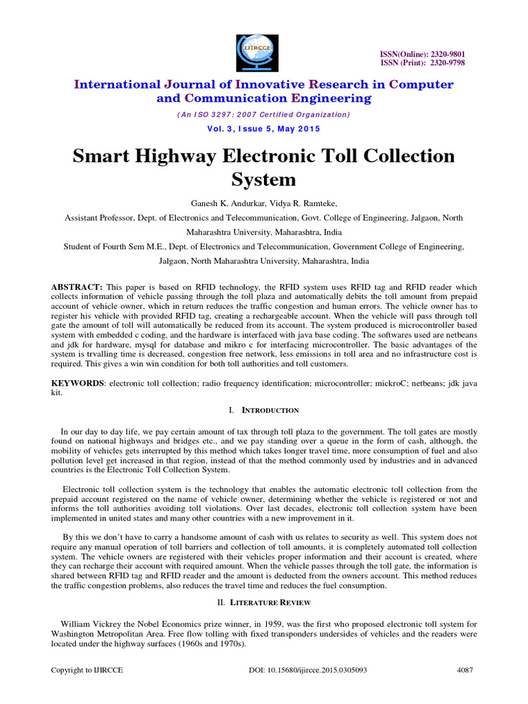 Smart Highway Electronic Toll Collection | PDF | Toll Road | Electricity