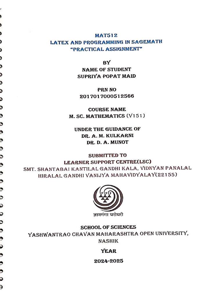 MAT512- Latex and Programming in Sagemath Practical Assignment | PDF