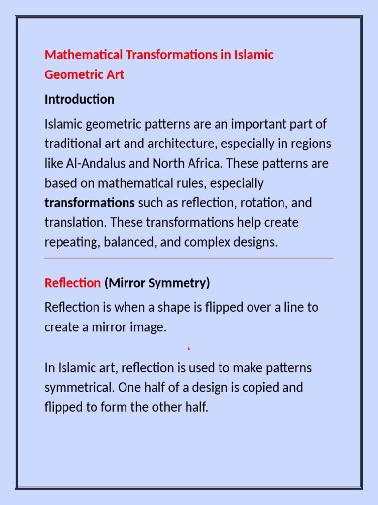 Mathematical Transformations in Islamic Geometric Art | PDF