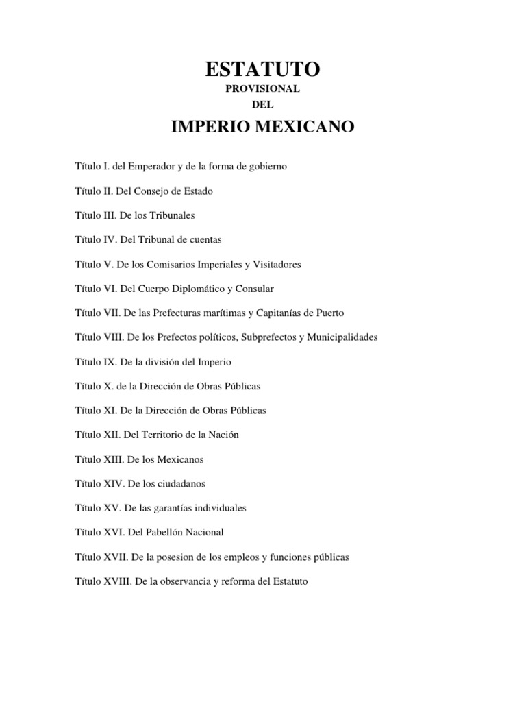 Estatuto Provisional Del Imperio Mexicano 1865 PDF Alcalde