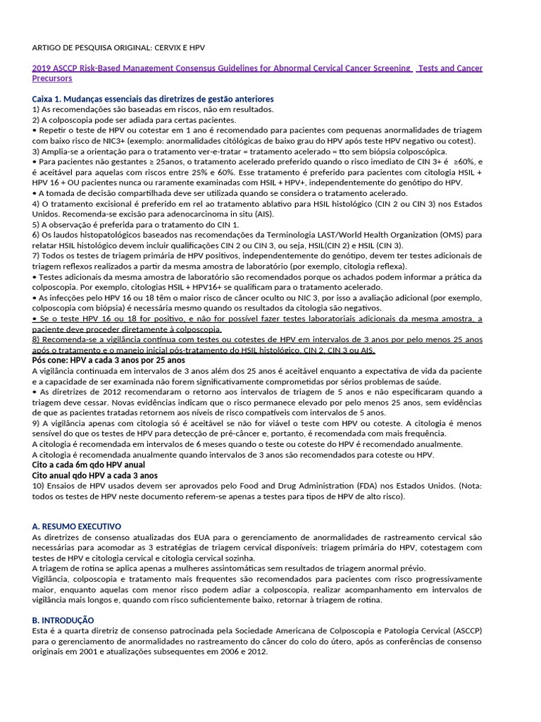 2019 ASCCP Risk-Based Manag Consensus Guidelines Port Resumo | PDF ...