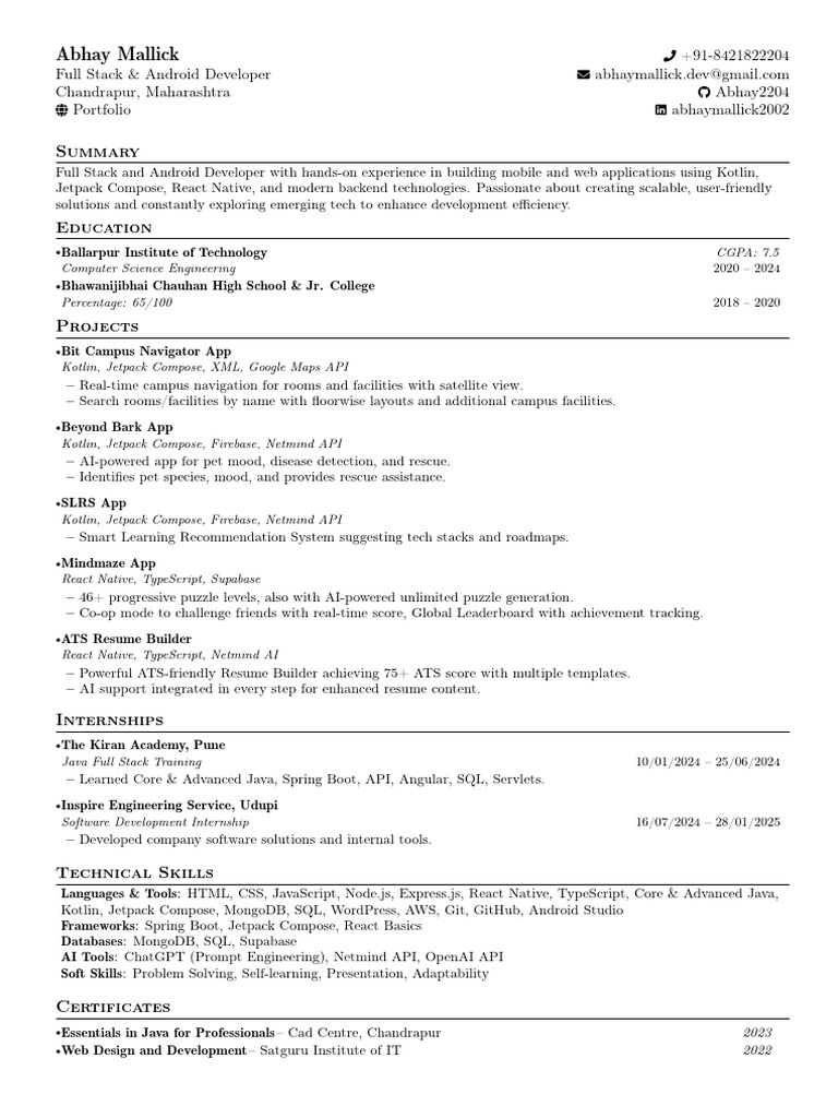 Abhay M Latest 8421822204 Resume | PDF | Java (Programming Language ...