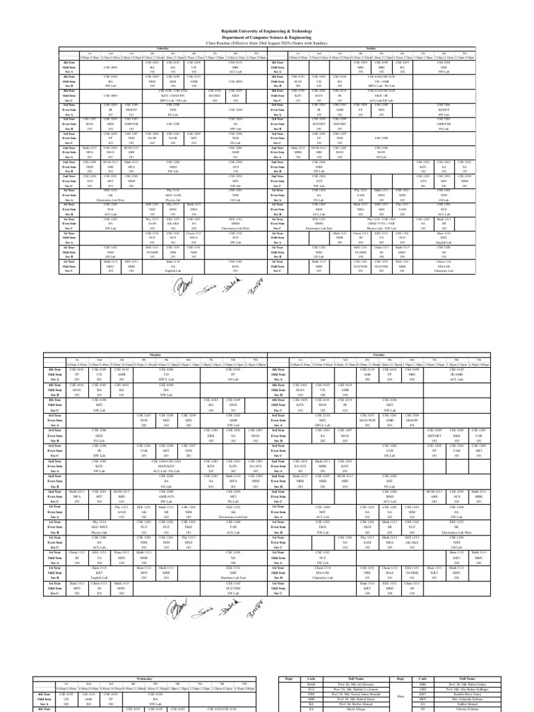 Updated Cse Class Routine 2025 Effective From 24thaugust 2025 2 | PDF