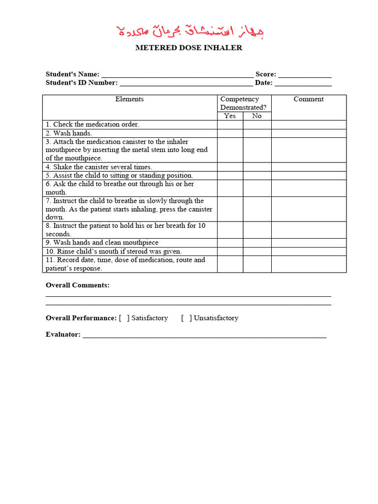 Checklist- Metered Dose Inhaler | PDF