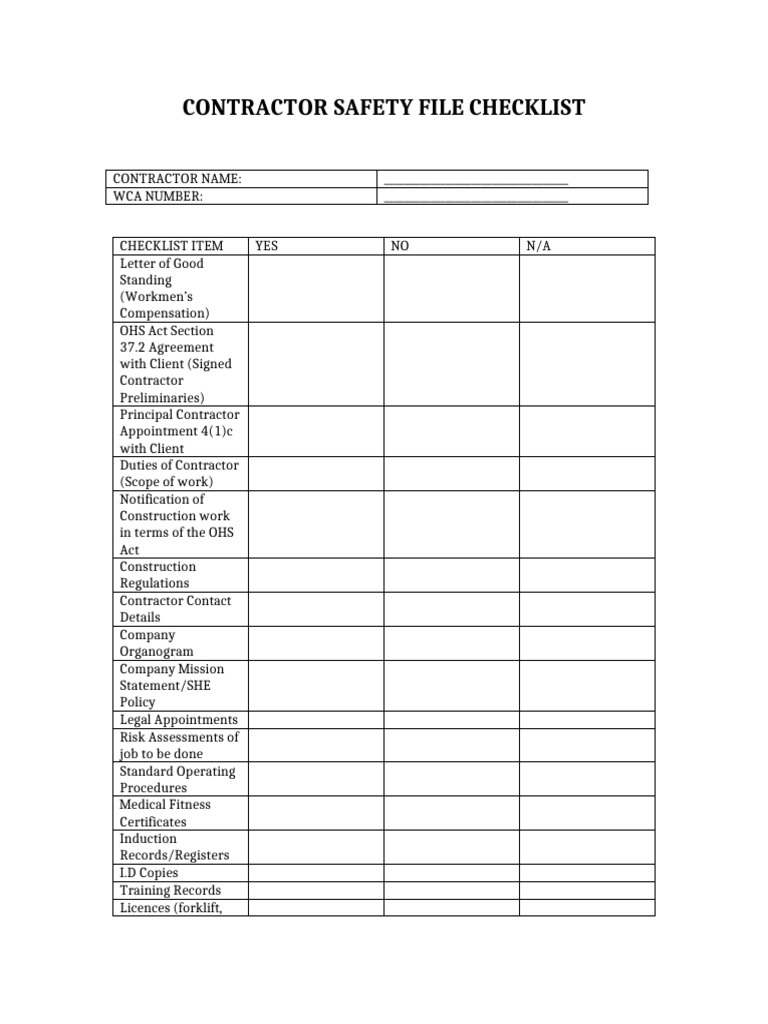 Contractor Safety File Checklist | PDF