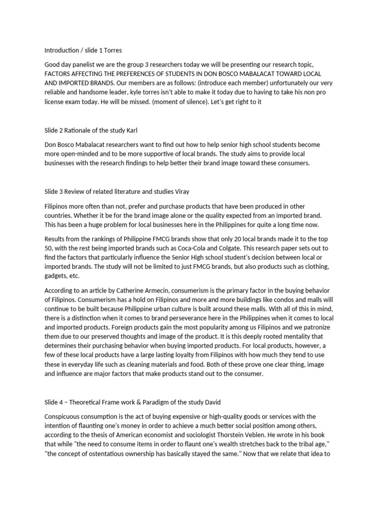Group 3 Research Script | PDF | Survey Methodology | Brand