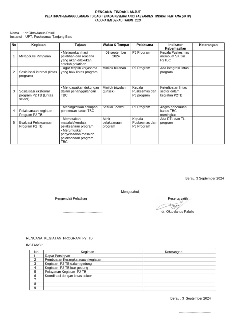 Form RTL TB 2024 Kabupaten Berau | PDF