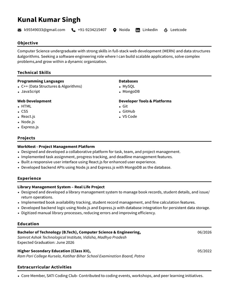 Kunal Kumar Singh CV1 3 | PDF | Web Development | Databases