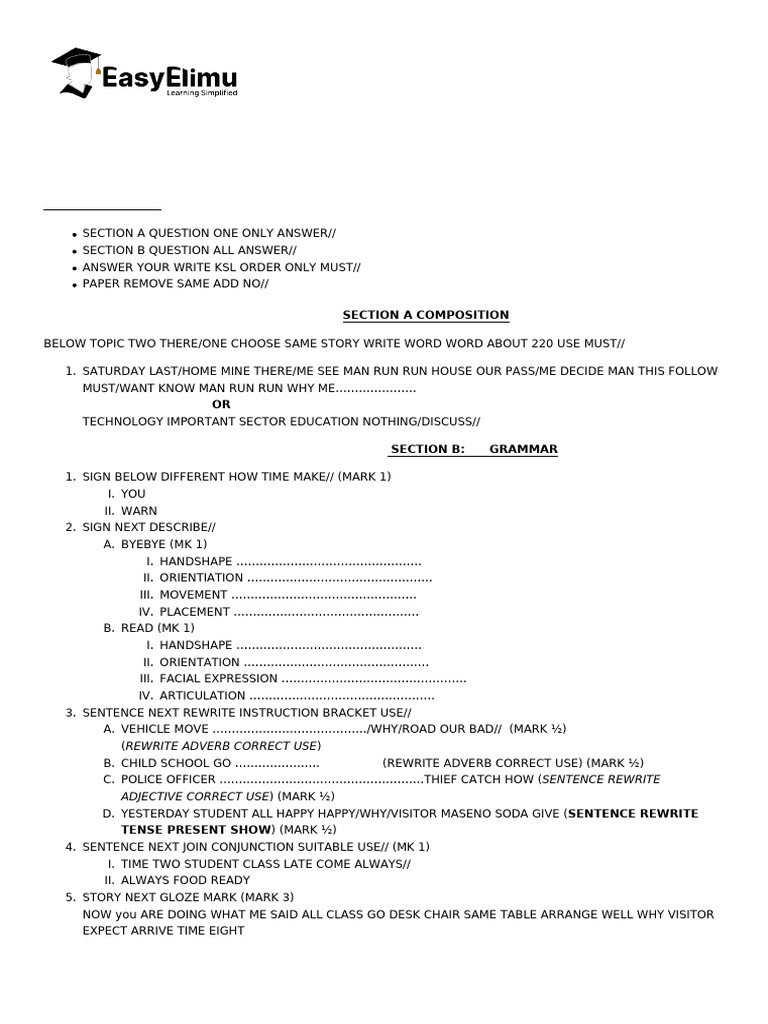HsKenya Sign Language Paper 1 Questions and Answers - BSJE Mock Exams ...