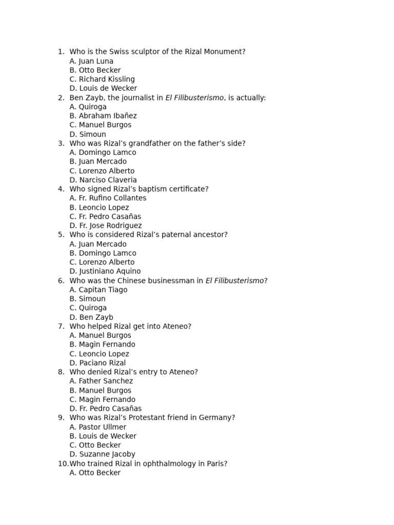 3. Life of Rizal Questions | PDF | Spanish East Indies | Philippines ...