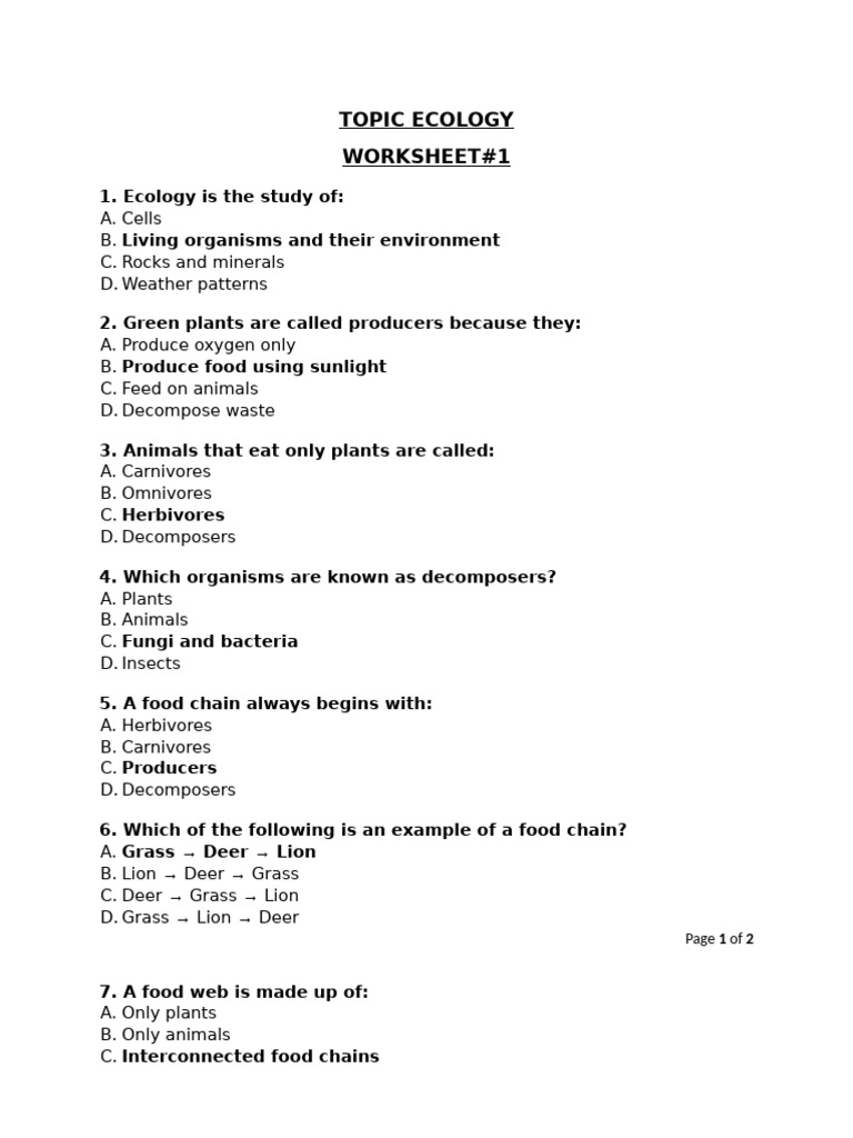 Worksheet 1 ECOLOGY | PDF
