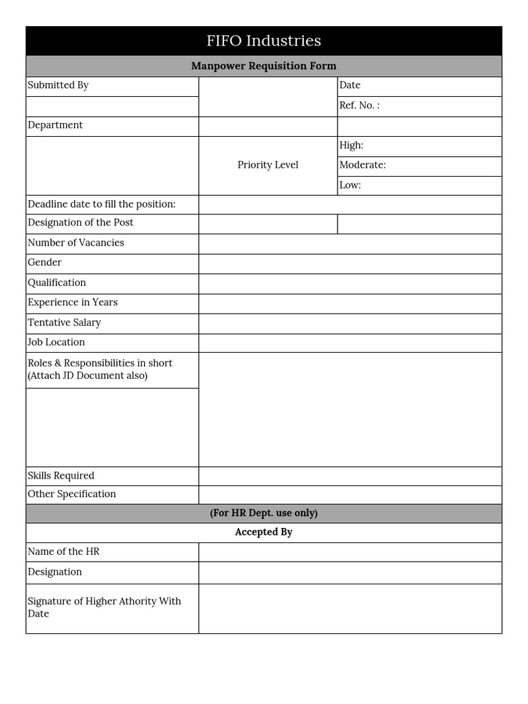 HRS Manpower Requisition Form FIFO | PDF