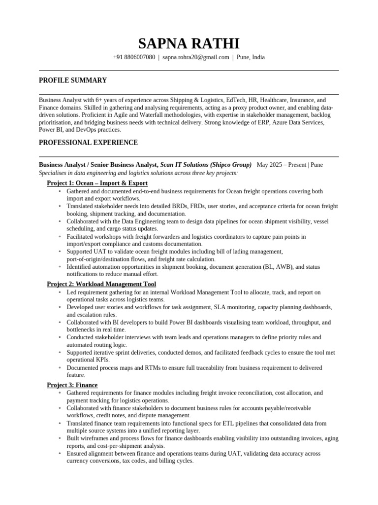 Sapna Rathi Resume | PDF | Electronic Health Record | Agile Software ...