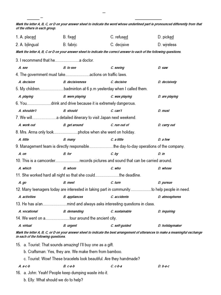 MOCK TEST 28 749 - (form 2026 - 2027) | PDF | Tourism