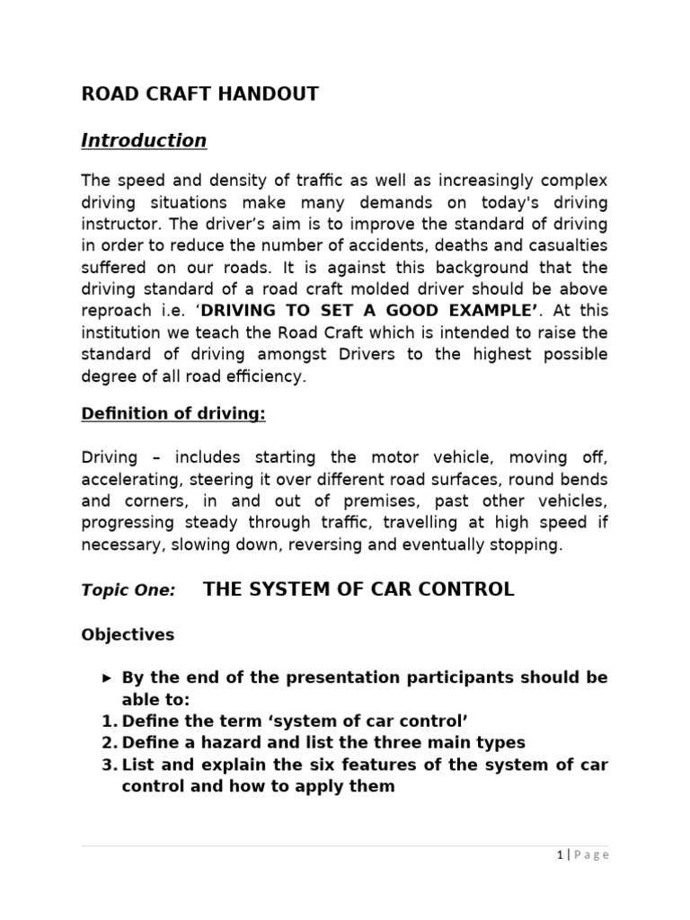 Roadcraft Handout | PDF | Road | Force