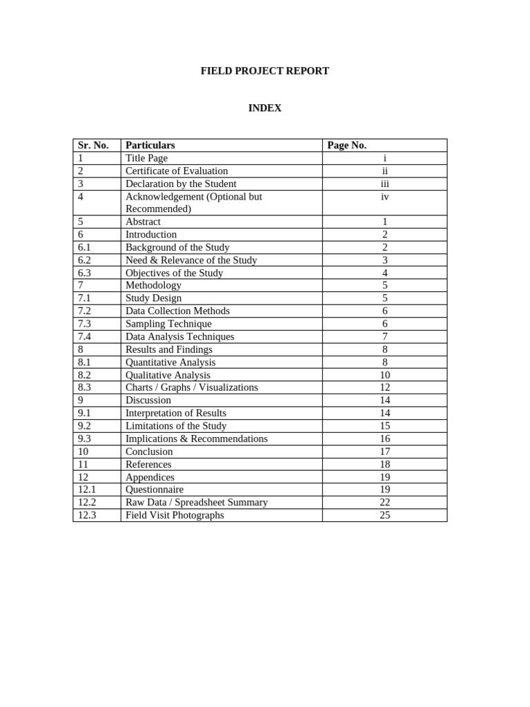 Field Project Index Format | PDF