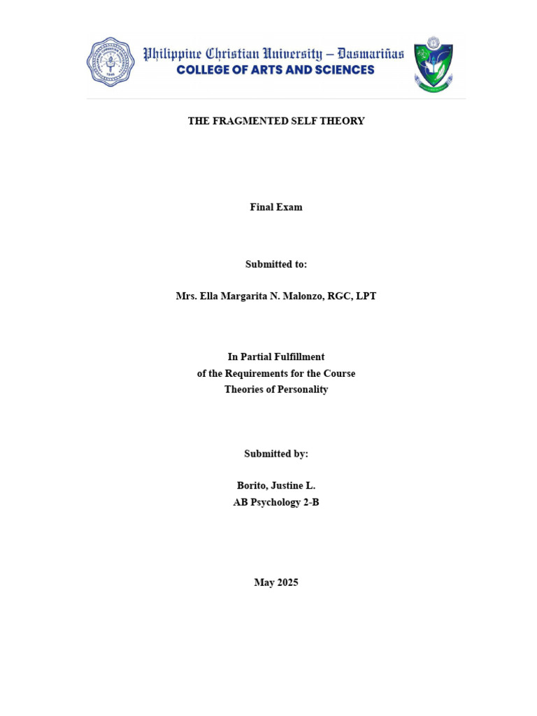 The Fragmented Self Theory | PDF | Self Esteem | Anxiety