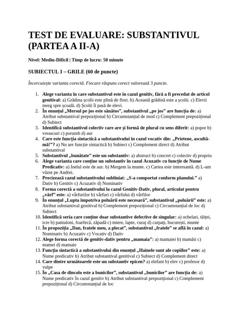 TEST DE EVALUARE, subst , 7 | PDF