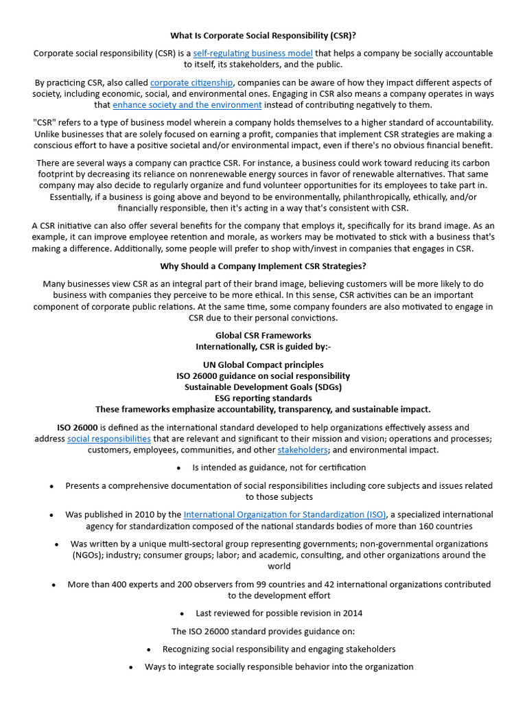 CSR -NOTES | PDF | Corporate Social Responsibility | Business