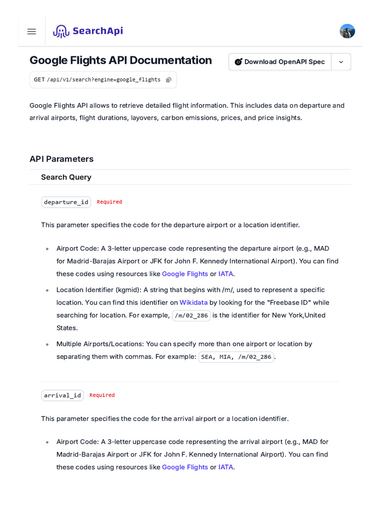 Google Flights API Documentation | PDF