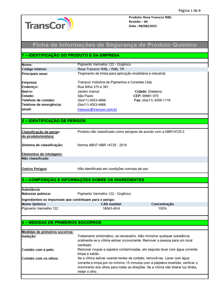 Fispq Rosa Transcor Ribl Revisao 2012 rf06 | PDF | Toxicidade | Incêndios