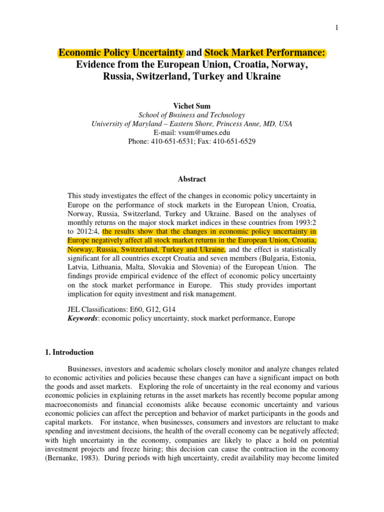 Economic Policy Uncertainty and Stock Market Performance Evidenc | PDF ...