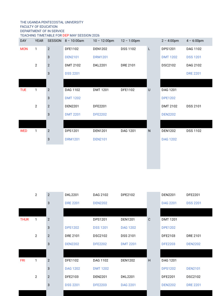 DEP TIME TABLE MAY 2026 | PDF | Science