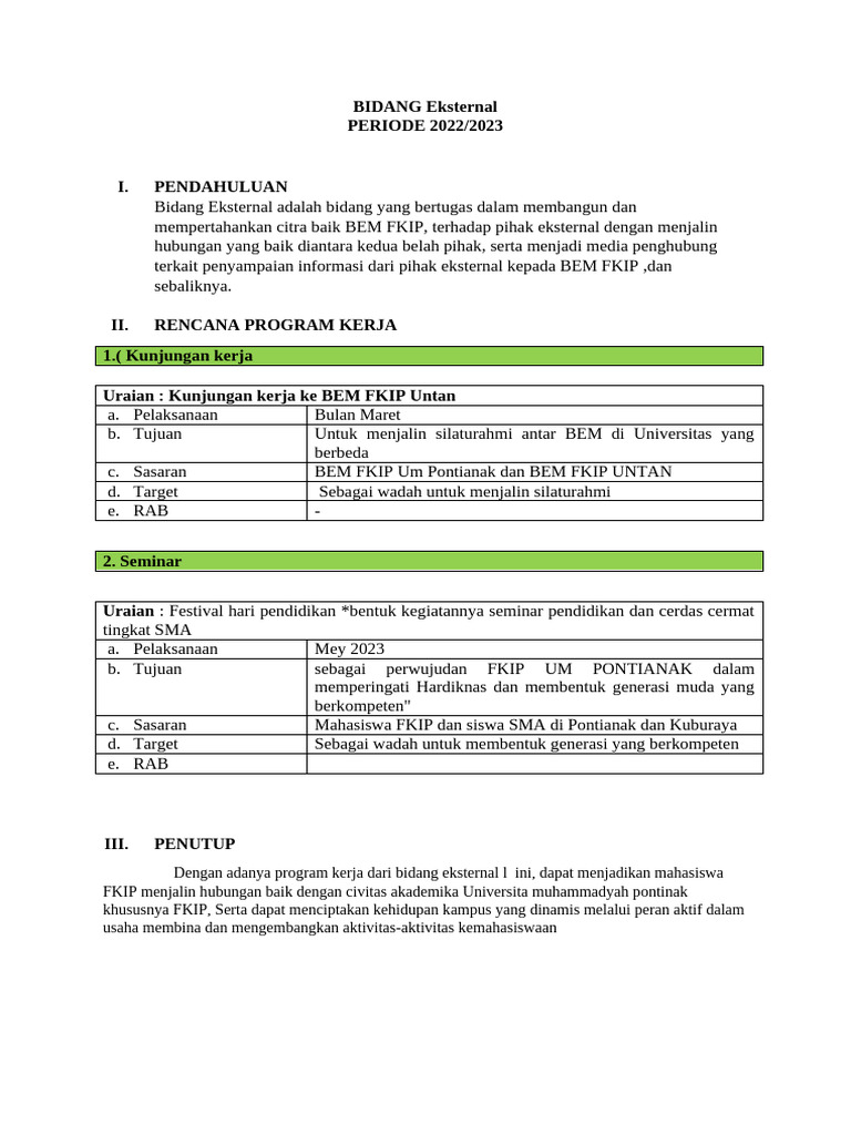 PROKER BIDANG EKSTERNAL | PDF