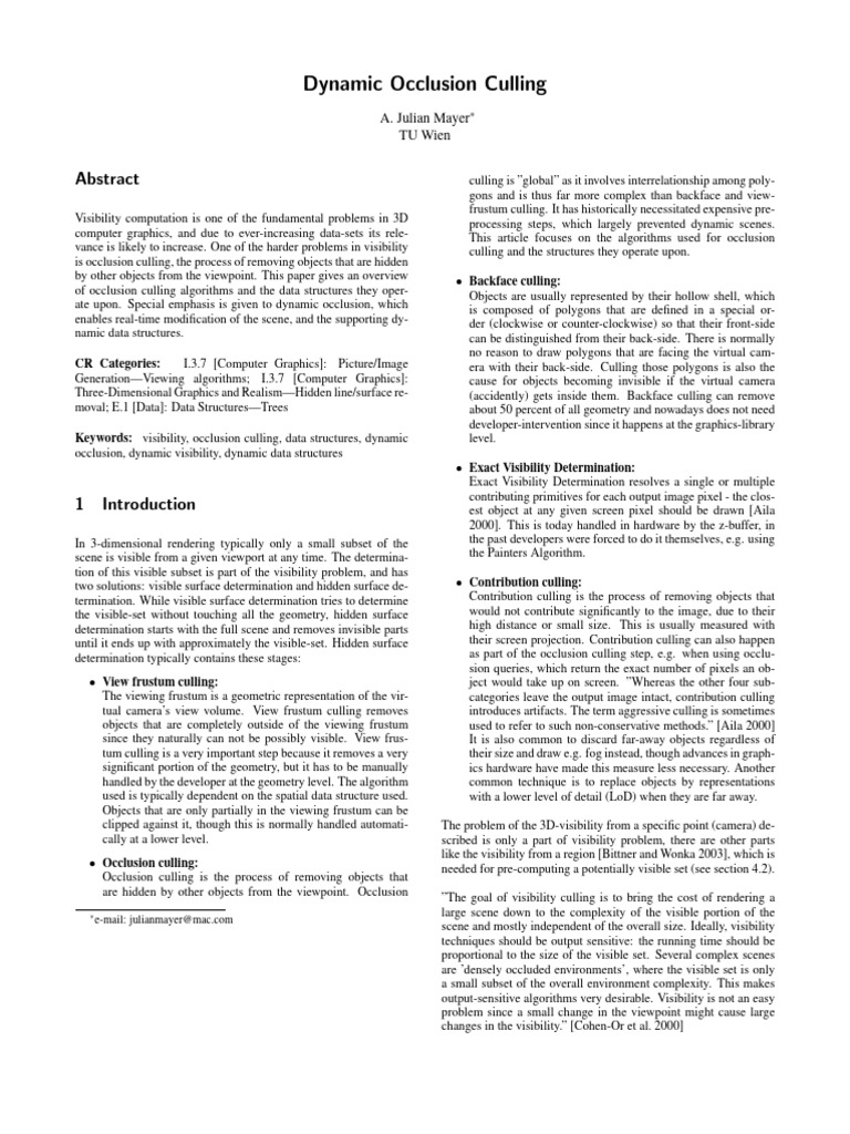 Dynamic Occlusion Culling | PDF | 3 D Computer Graphics | Computer Graphics