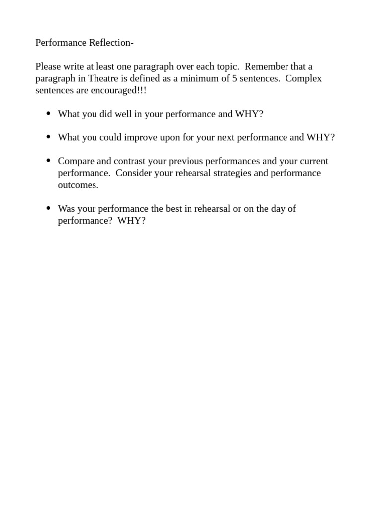 Performance Reflection 4 | PDF