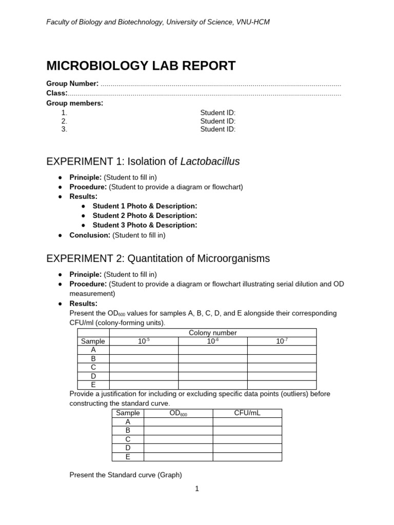 Template Microbiology Lab Report 2026 | PDF | Colony Forming Unit ...