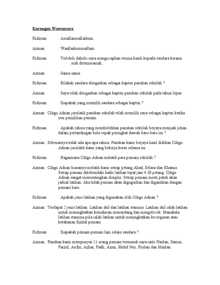 Karangan Temuramah Ketua Pasukan Bola Sepak Pdf