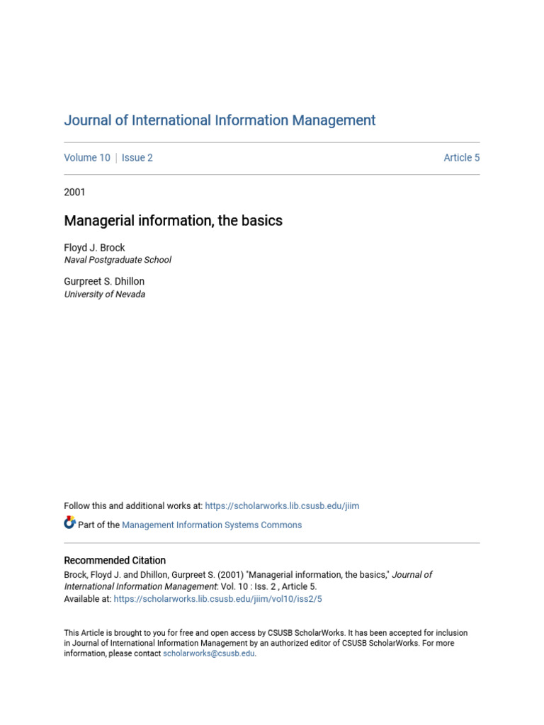 Managerial information the basics | PDF | Data | Information