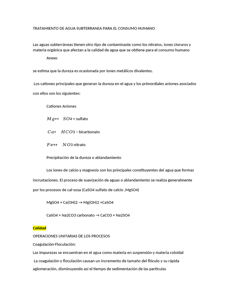 Tratamiento de Agua Subterranea Para El Consumo Humano | PDF | Cloro | Agua