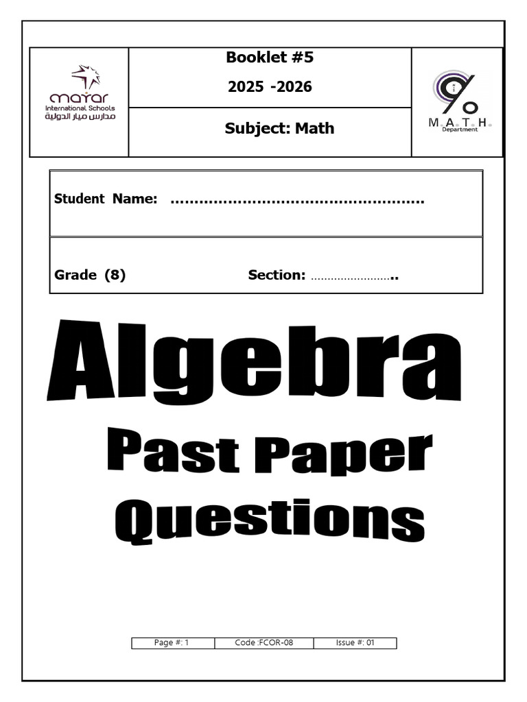 Booklet #5- - Algebra -Past Paper Questions (1).Docx | PDF | Mathematics