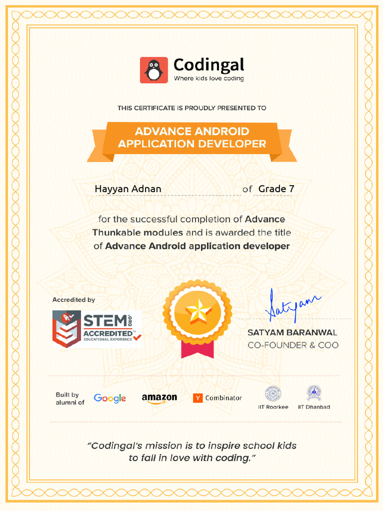 Advance Android Application Developer Certificate (1) | PDF