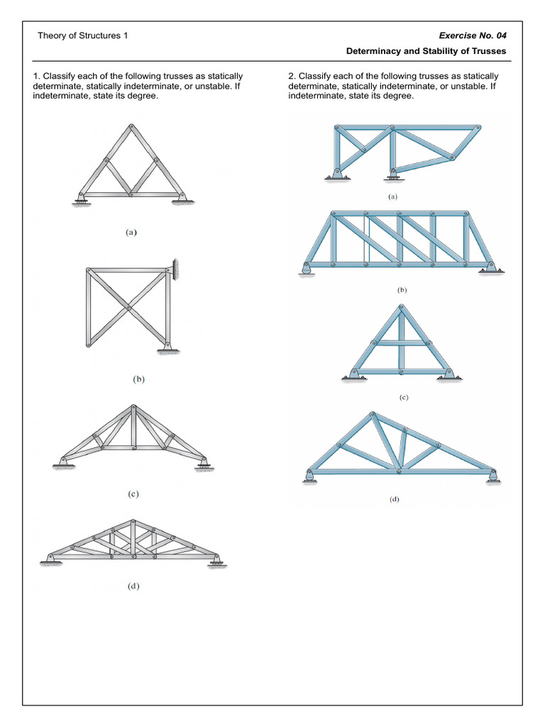 TOS1 - Exercise No. 04 - Determinacy and Stability of Trusses | PDF