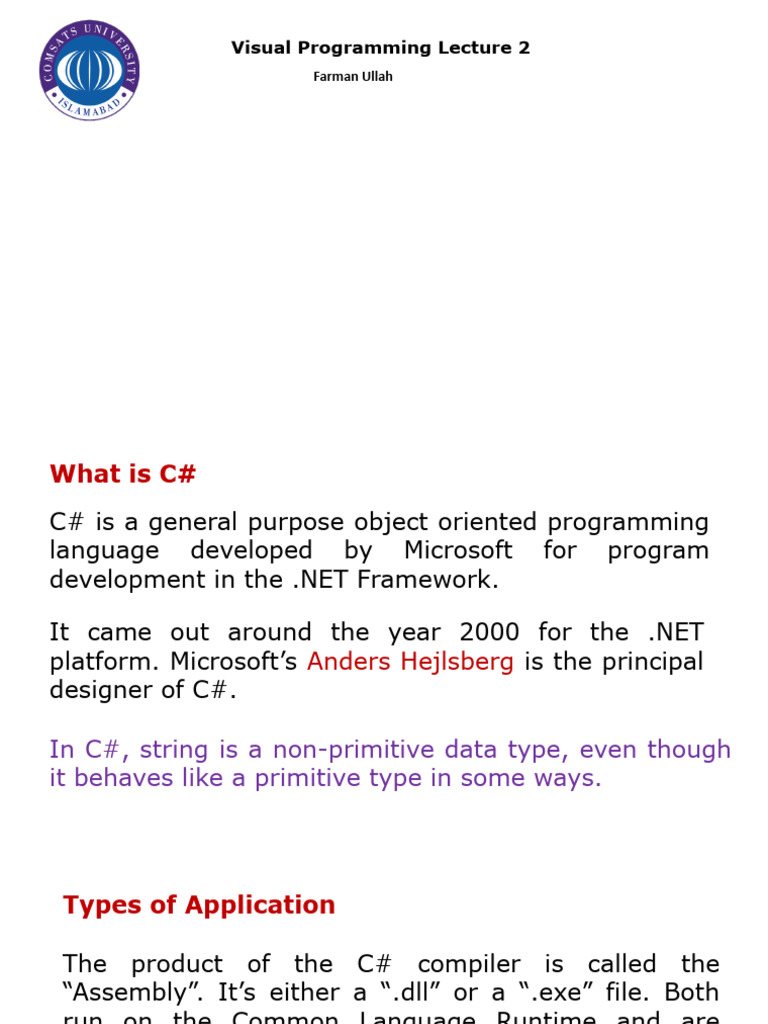 Lecturer 2 String Types | PDF | C Sharp (Programming Language) | Data Type