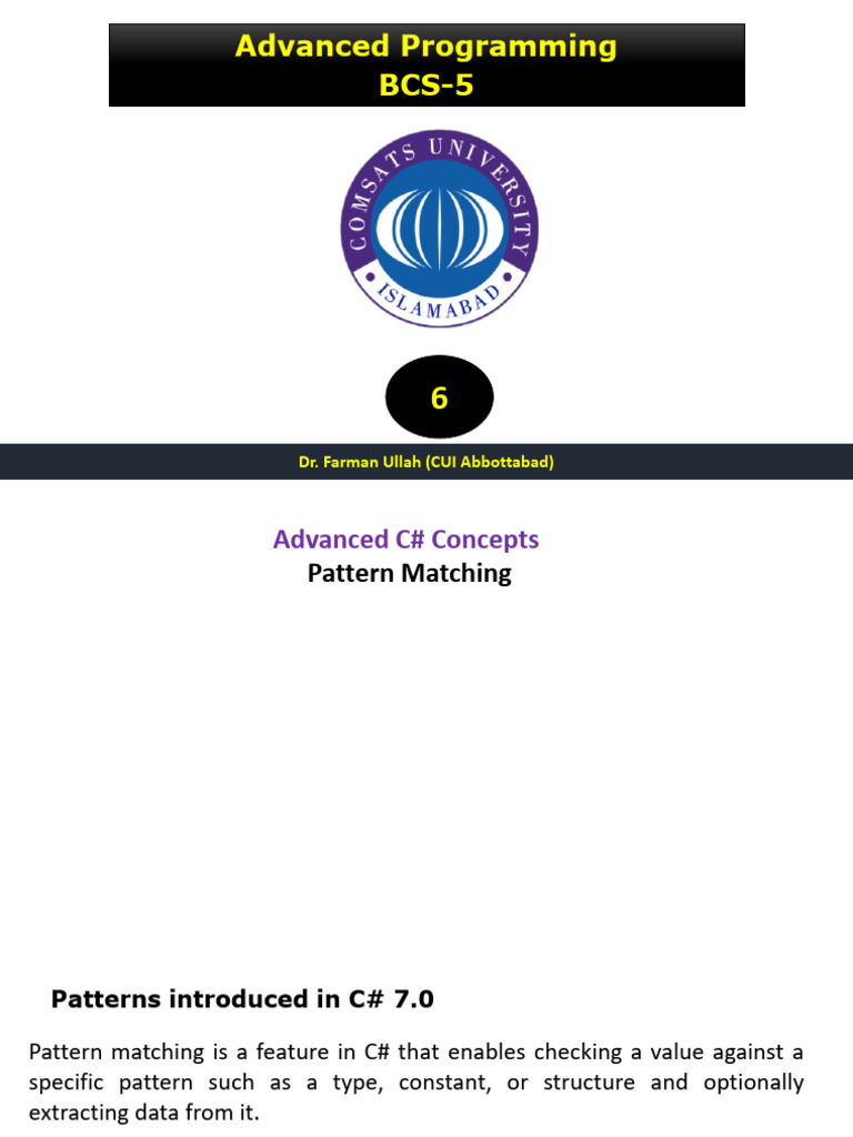 Lecturer 6 Patterns | PDF | C Sharp (Programming Language) | Integer ...