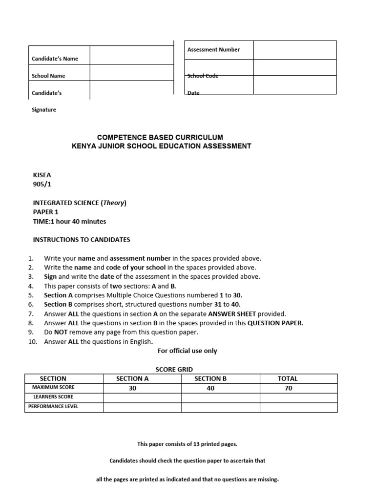 G9 Integrated Science Paper 1 | PDF | Chemical Elements | Neutron