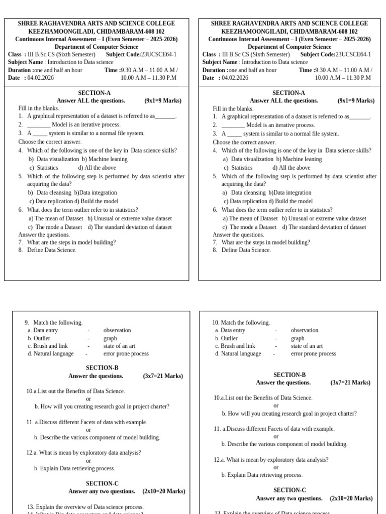 Ds i CIA Ques Paper 04.02.25 | PDF | Data Science | Outlier