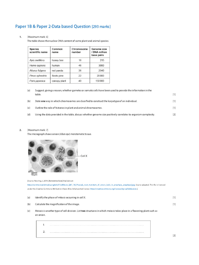 Paper 1B &Amp- Paper 2-Data Based Question | PDF | Mitosis | Meiosis