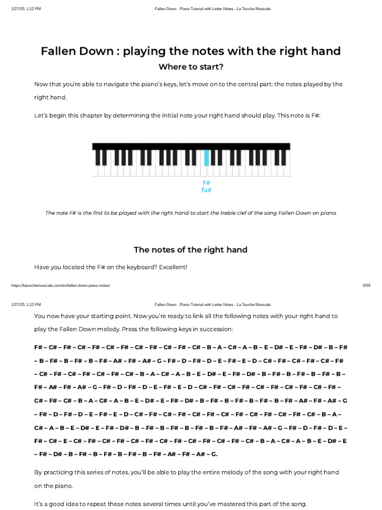 Fallen Down - Piano Tutorial With Letter Notes - La Touche Musicale ...