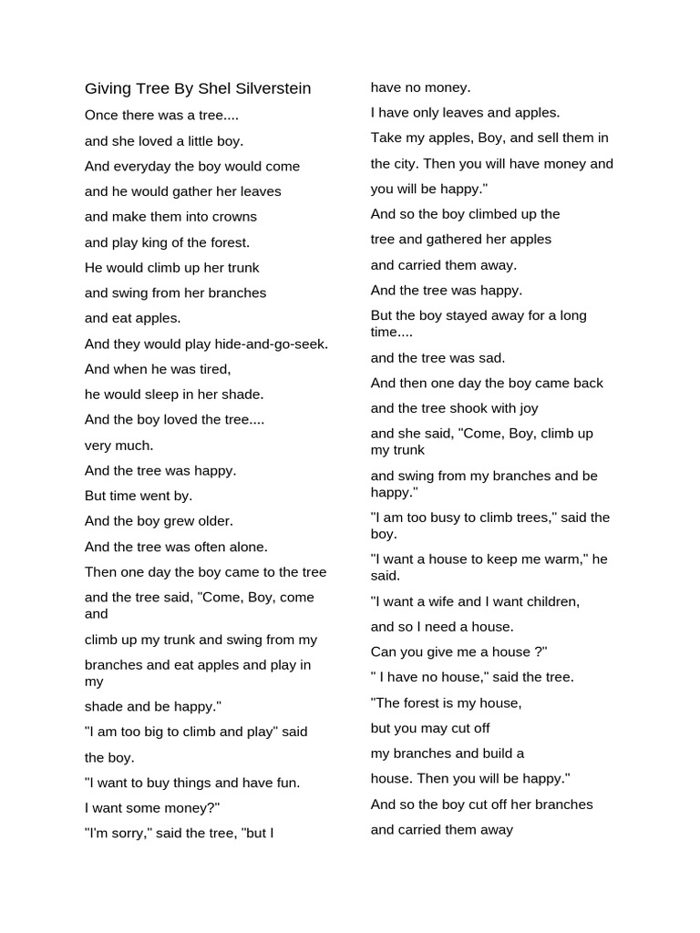 Giving Tree by Shel Silverstein | PDF | Trees