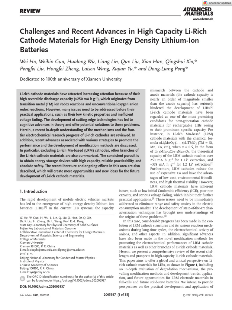 Challenges and Recent Advances in High Capacity Li‐Rich Cathode ...