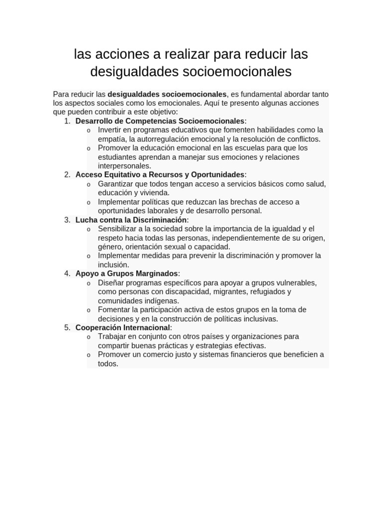 Las Acciones a Realizar Para Reducir Las Desigualdades Socioemocionales ...