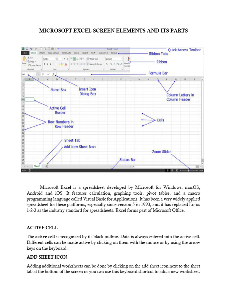 Microsoft Excel Screen Elements and Its Parts | PDF | Microsoft Excel ...