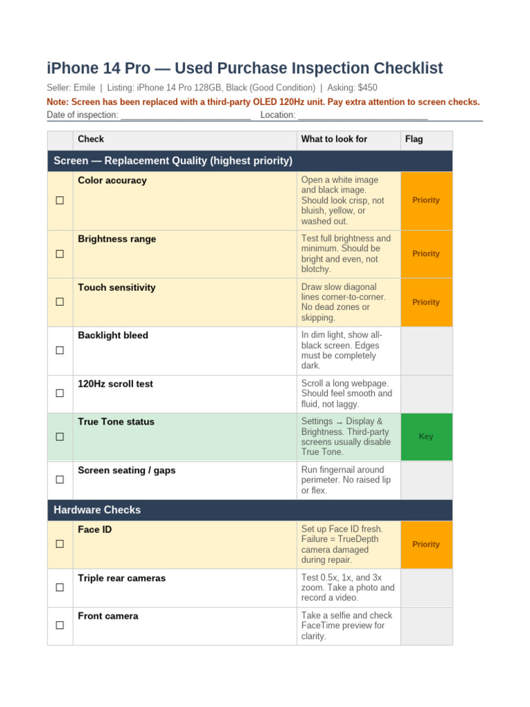 Iphone14pro Inspection Checklist | PDF | Ios | I Phone
