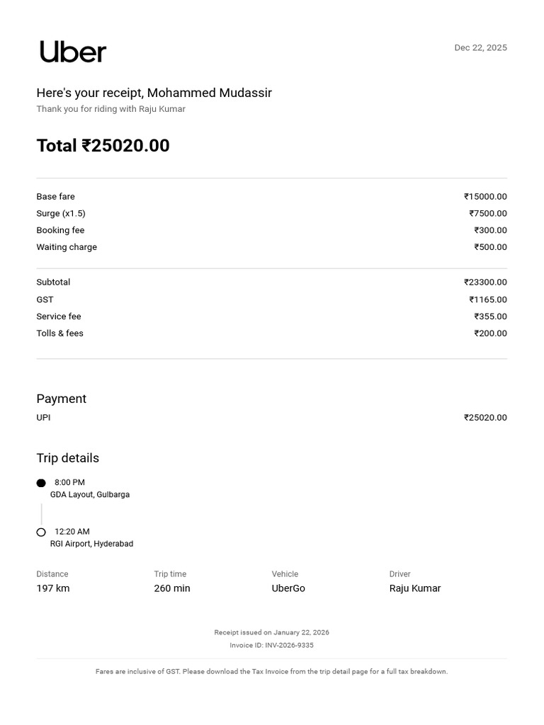 Cab Trip Bill | PDF