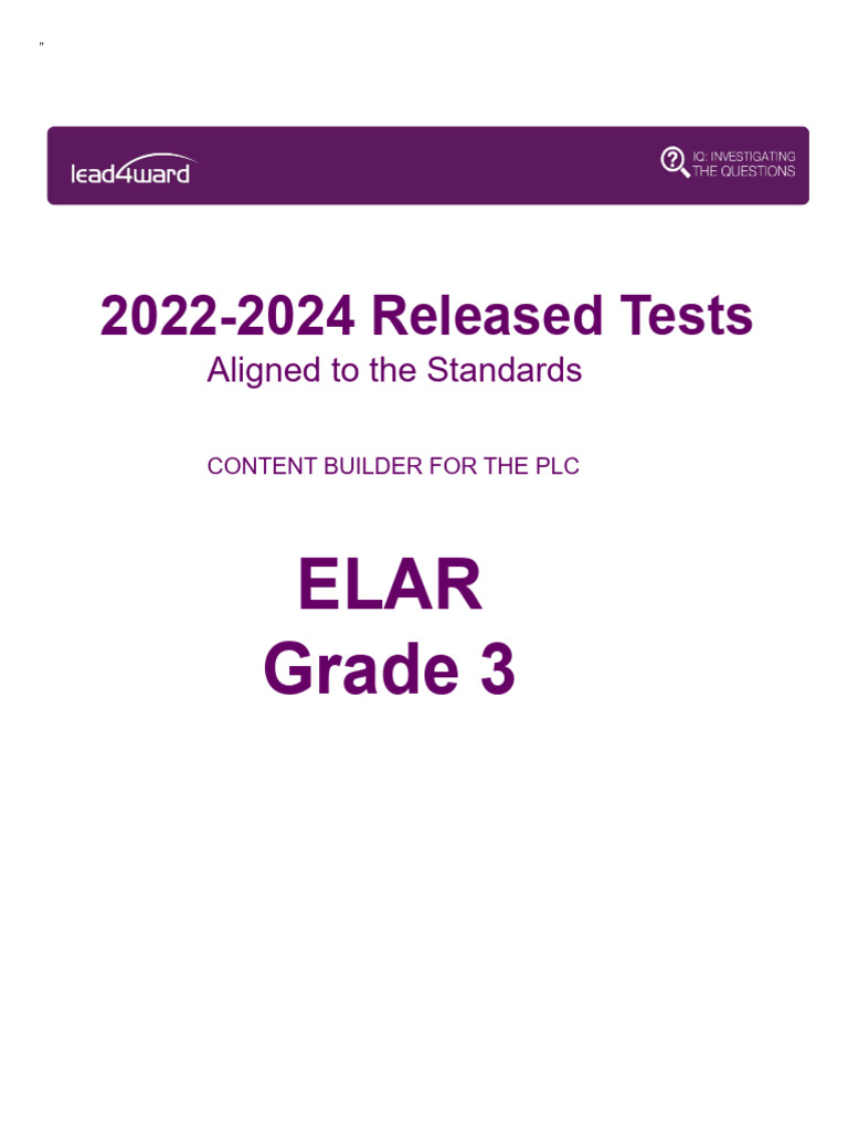 2022-2024 Released Tests: Elar Grade 3 | PDF | Multiple Choice ...